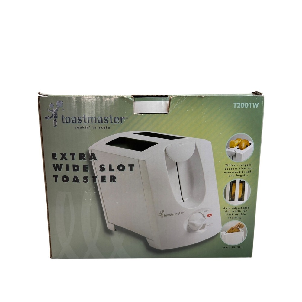 Toastmaster T2001W Extra Wide Slot Toaster 2 Slice White Bagel Toaster NIB